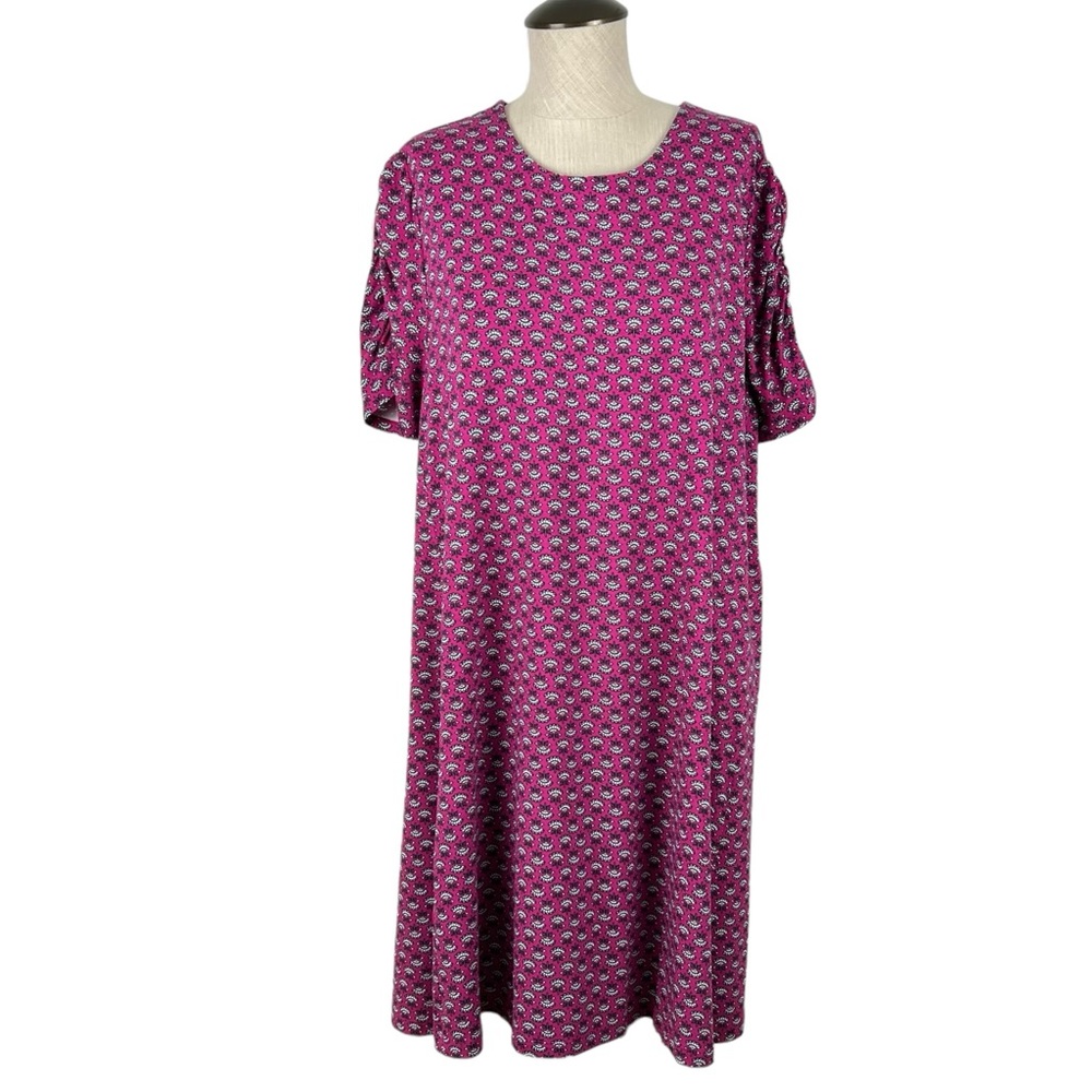 NWT LOFT Outlet Women’s Ruched Short Sleeve Pink Floral Shift Dress Sz XL